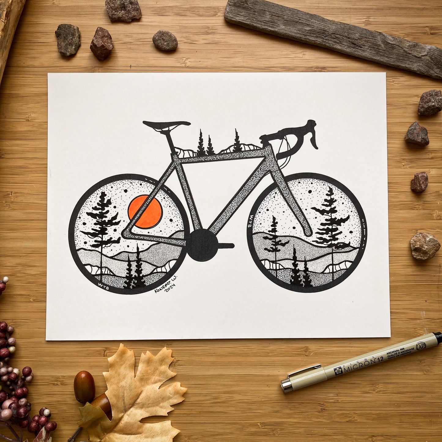 Road Bike - ORIGINAL 8.5x11 Pen and Ink Illustration