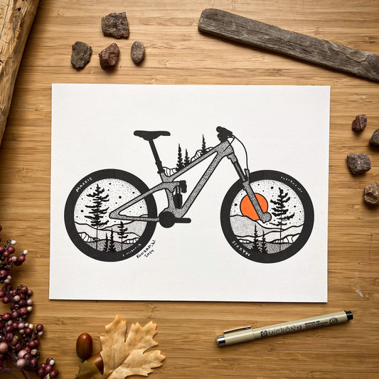 Mountain Bike - ORIGINAL 8.5x11 Pen and Ink Illustration