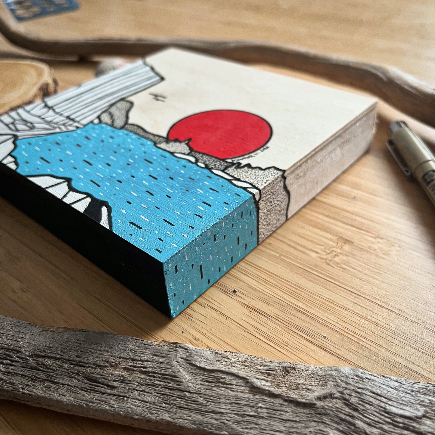 Agawa Rock - ORIGINAL 5x5 Wood Panel Illustration