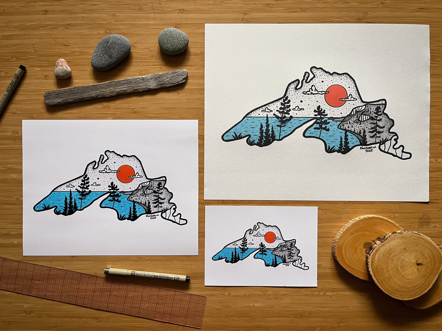 Lake Superior Gros Cap - Pen and Ink PRINT