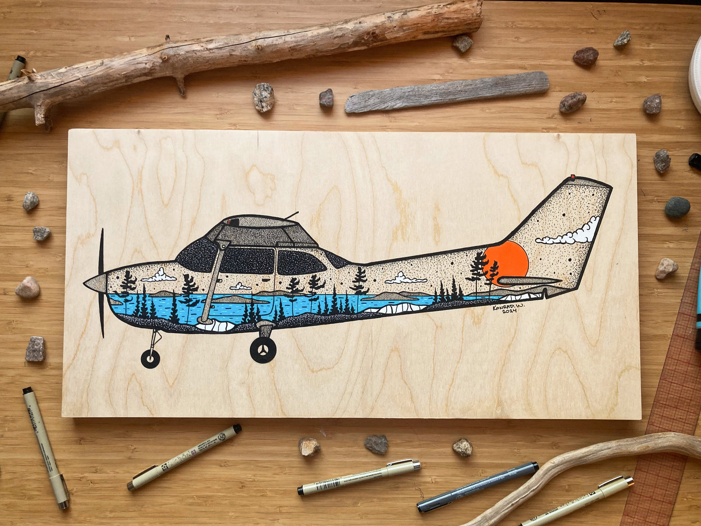 Cessna 172- ORIGINAL 12x24 Wood Panel Illustration