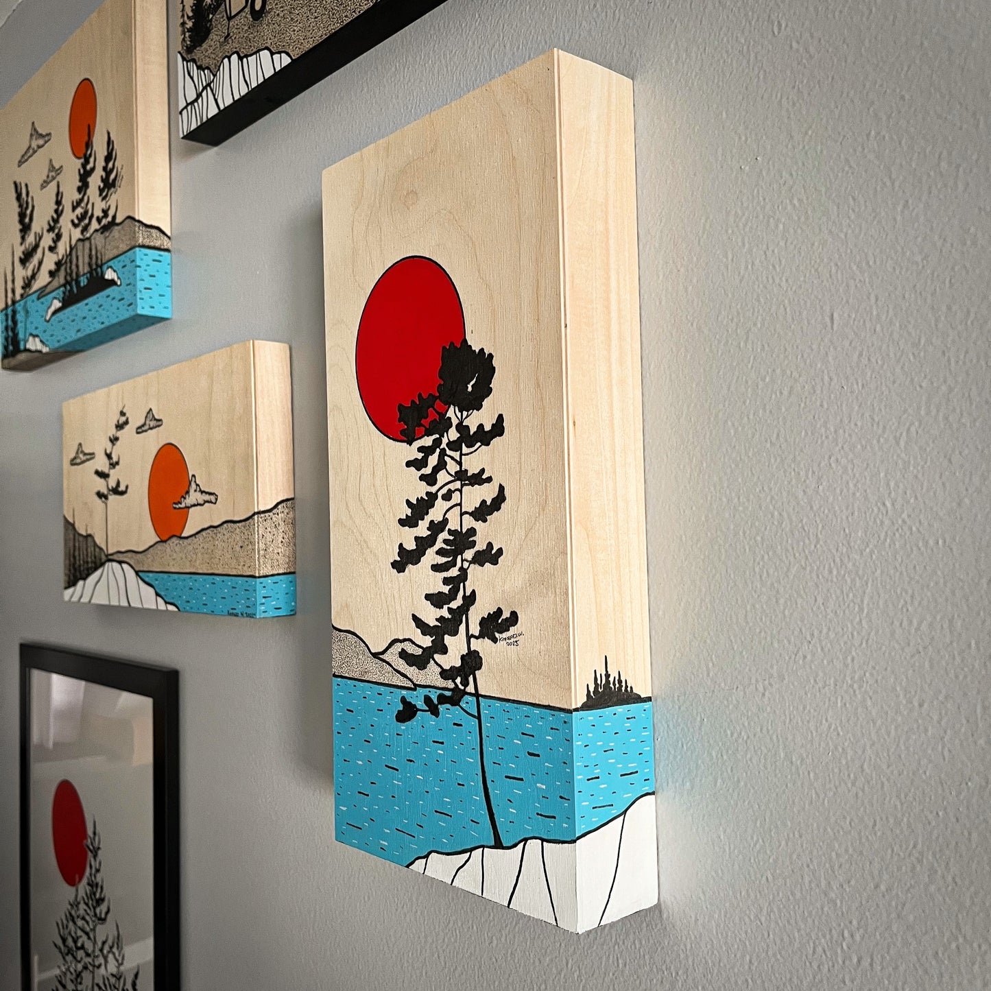 The Red Moon Pine - ORIGINAL 6x16 Wood Panel Illustration