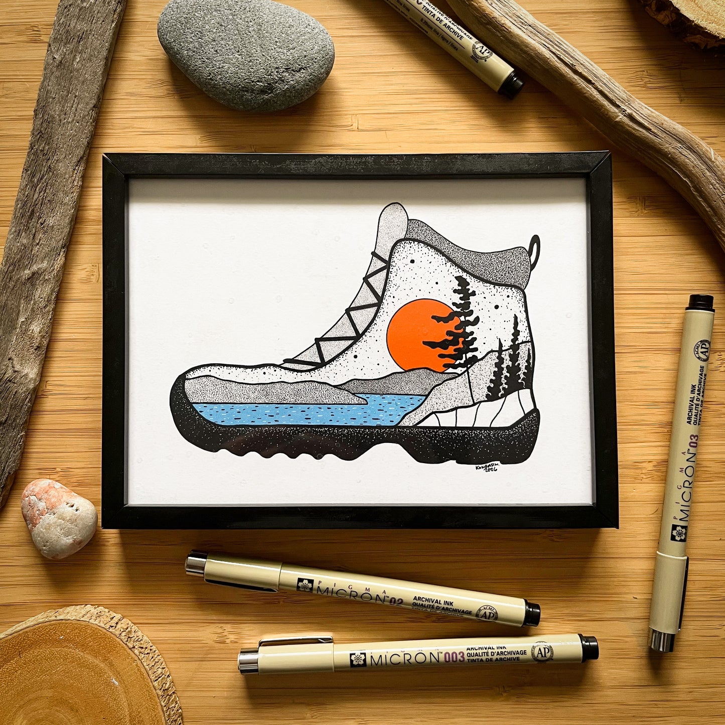Hiking Boot (2026 Design) - Pen and Ink PRINT