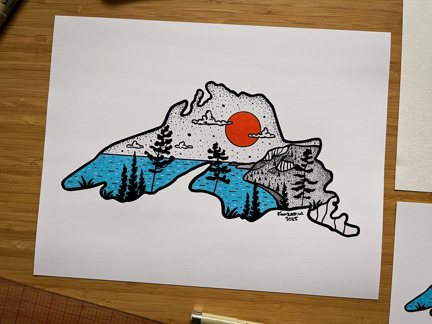 Lake Superior Gros Cap - Pen and Ink PRINT