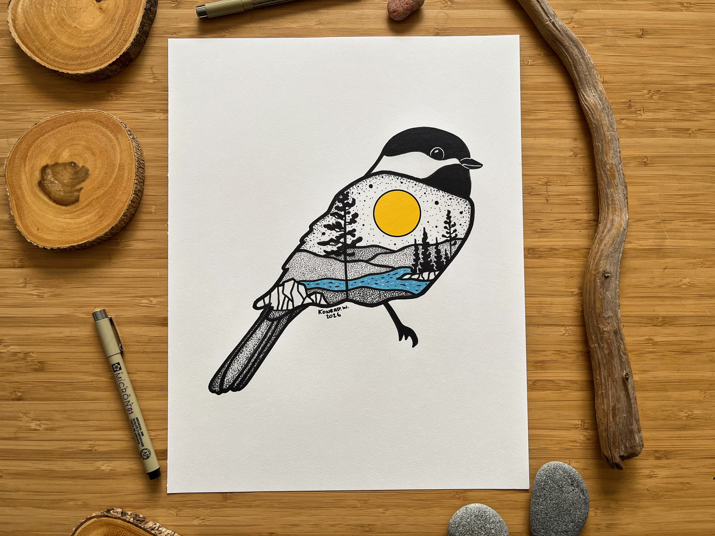 Black Capped Chickadee - Pen and Ink PRINT