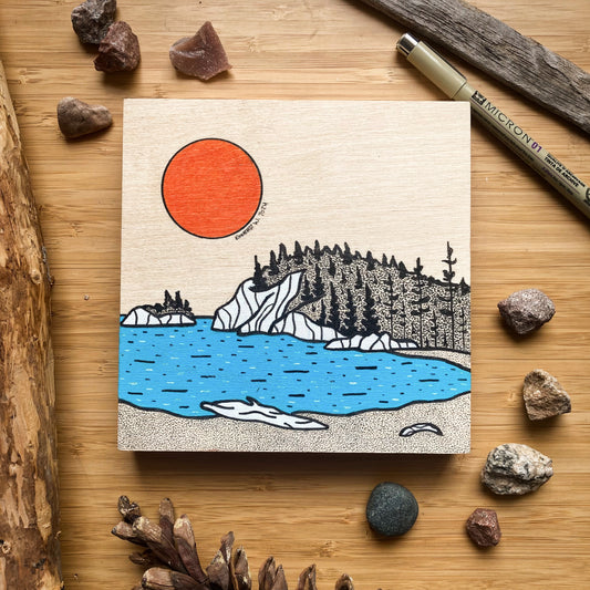 Horseshoe Bay in Pukaskwa National Park- ORIGINAL 6x6 Wood Panel Illustration