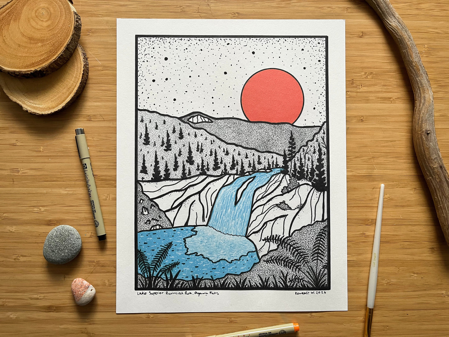 Lake Superior Provincial Park, Agawa Falls - Pen and Ink PRINT