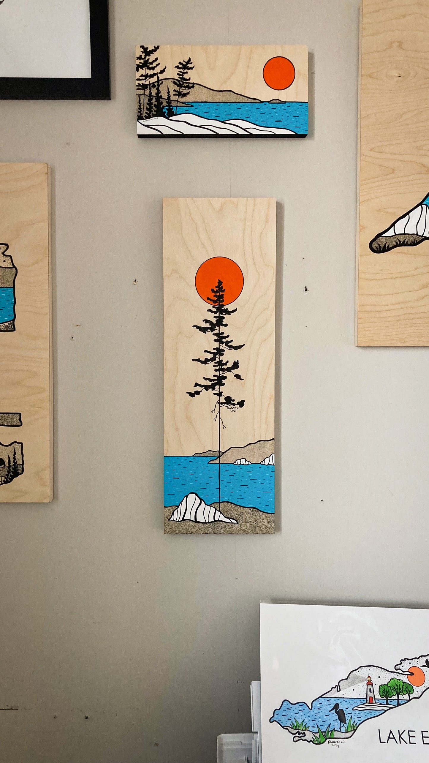 The Tall Pine - ORIGINAL 8x24 Wood Panel Illustration