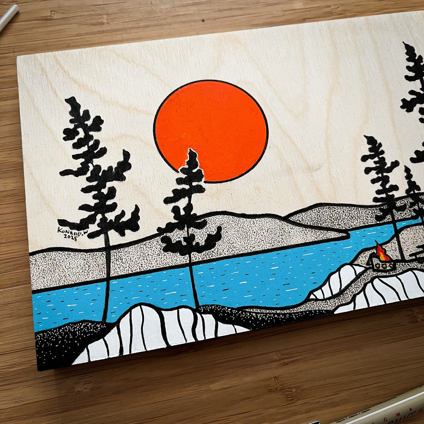 I Love Camping - ORIGINAL 6x12 Wood Panel Illustration