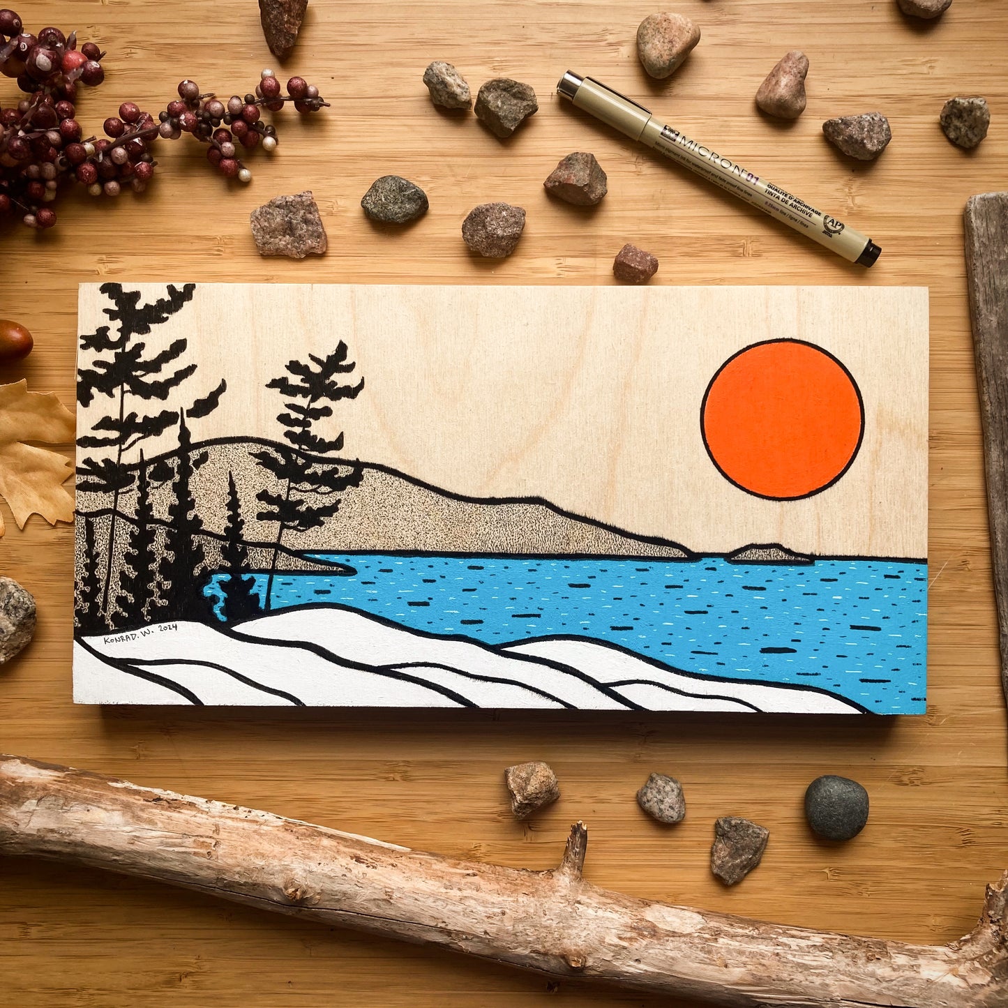 Superior Shore- ORIGINAL 6x12 Wood Panel Illustration