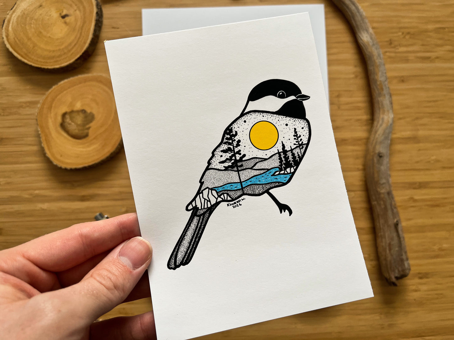 Black Capped Chickadee - Pen and Ink PRINT