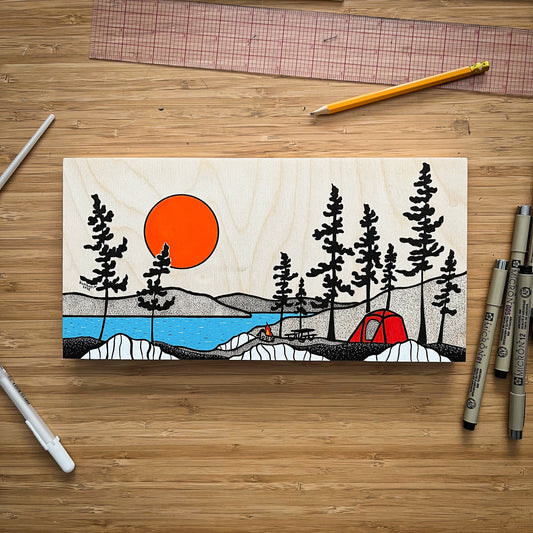 I Love Camping - ORIGINAL 6x12 Wood Panel Illustration