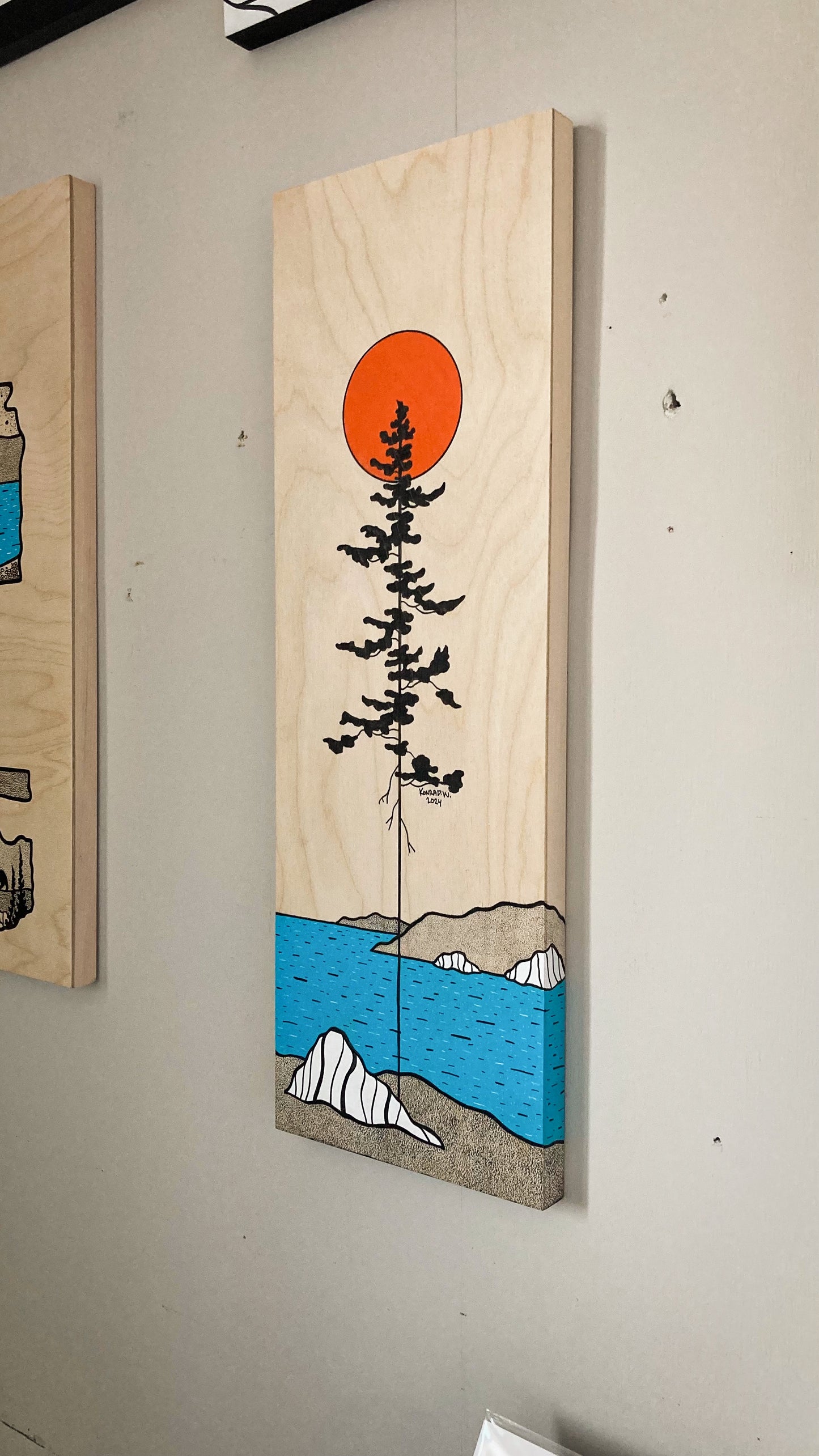 The Tall Pine - ORIGINAL 8x24 Wood Panel Illustration