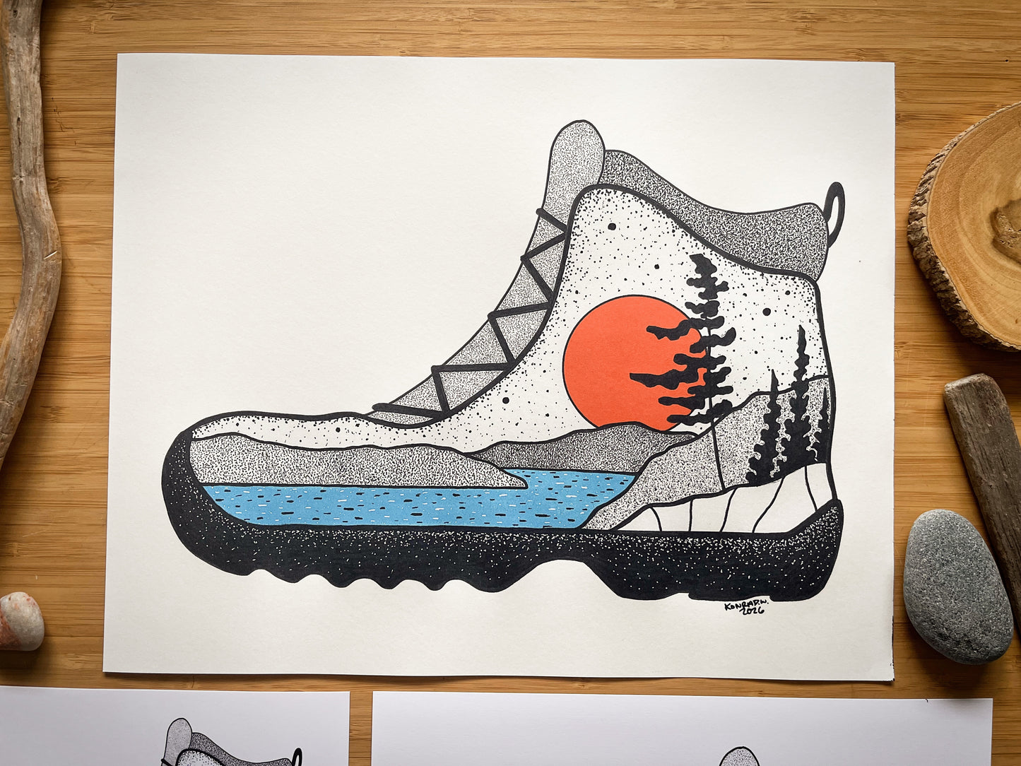 Hiking Boot (2026 Design) - Pen and Ink PRINT