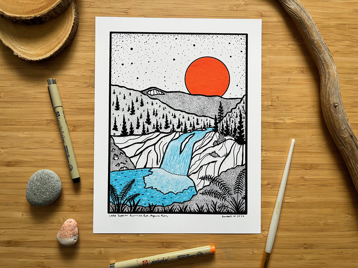 Lake Superior Provincial Park, Agawa Falls - Pen and Ink PRINT