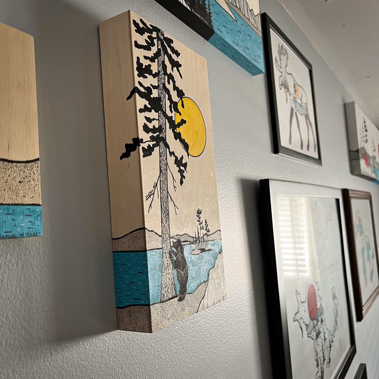 The Curious Bear - ORIGINAL 6x16 Wood Panel Illustration