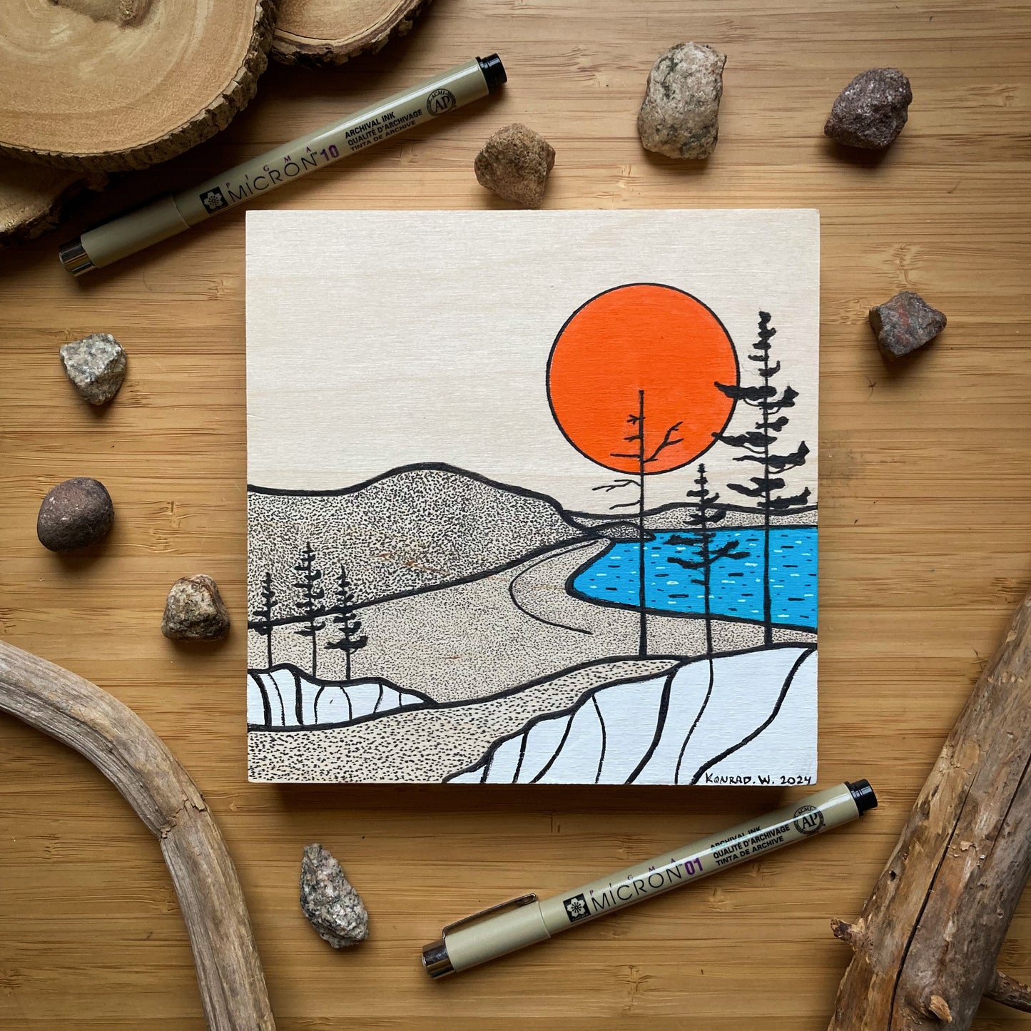 Eagles Nest - ORIGINAL 6x6 Wood Panel Illustration