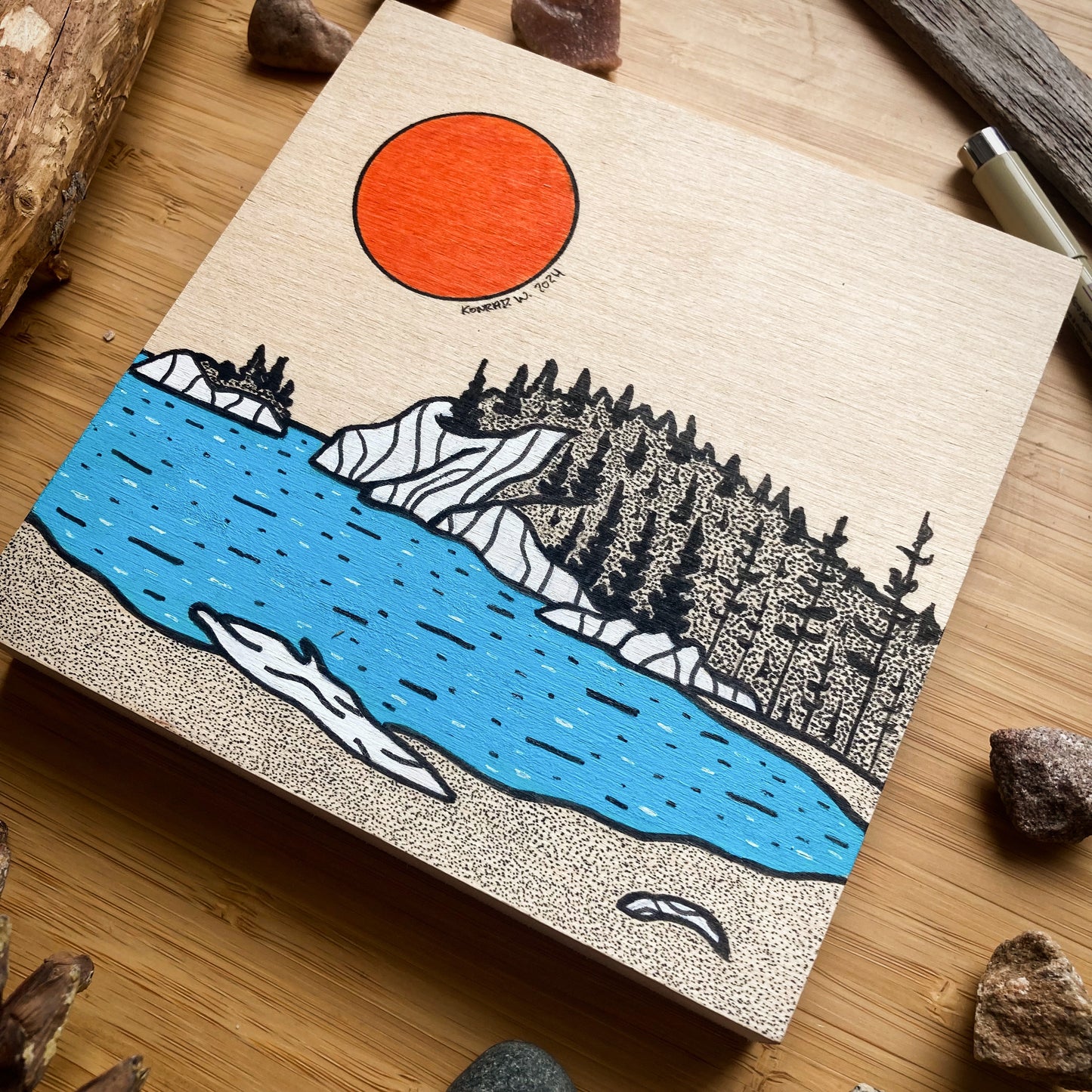 Horseshoe Bay in Pukaskwa National Park- ORIGINAL 6x6 Wood Panel Illustration