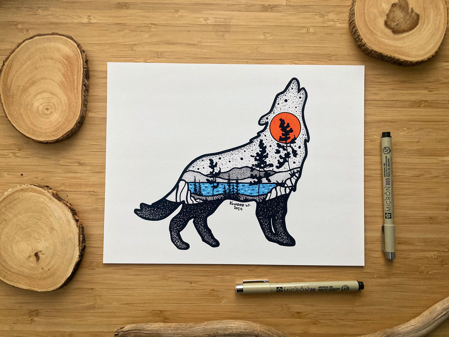 Wolf Silhouette (2024) - Pen and Ink PRINT