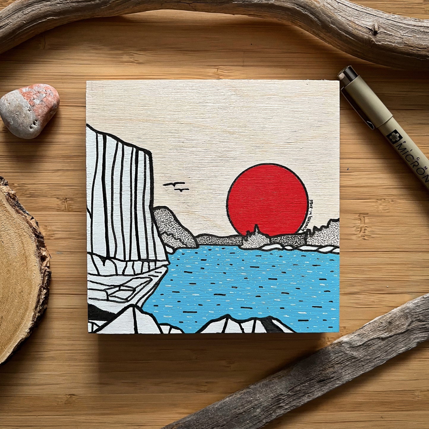 Agawa Rock - ORIGINAL 5x5 Wood Panel Illustration