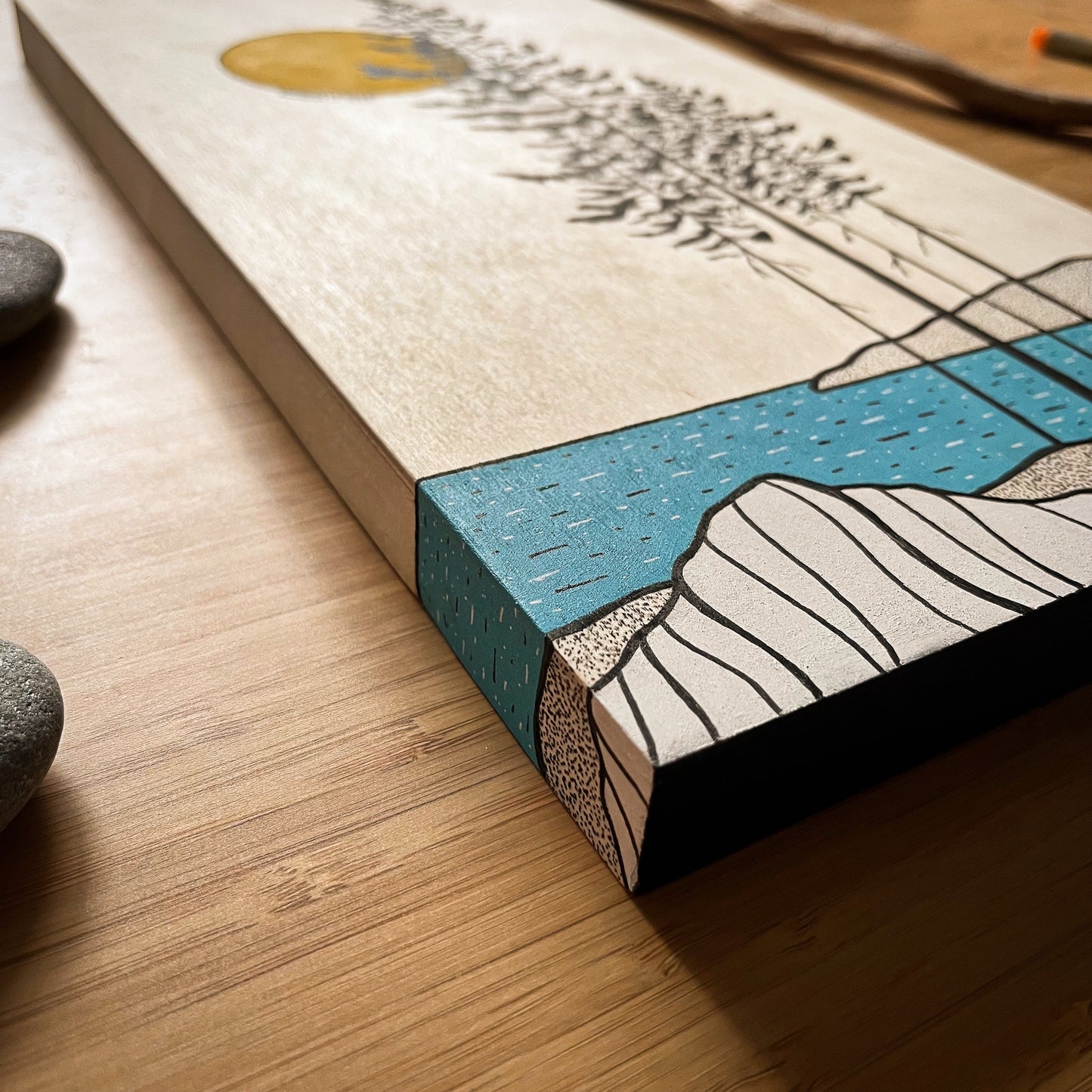 The Trees Along The Shore - ORIGINAL 6x16 Wood Panel Illustration