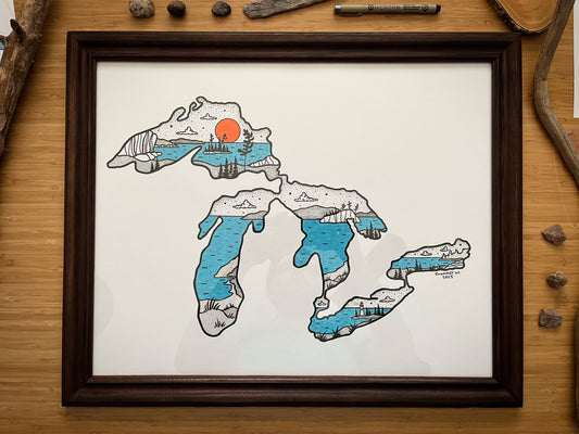 The Great Lakes (2025) - ORIGINAL 16x20 Framed Illustration