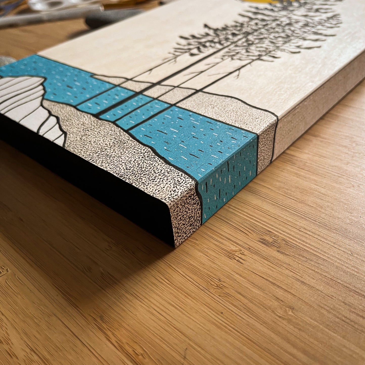 The Trees Along The Shore - ORIGINAL 6x16 Wood Panel Illustration