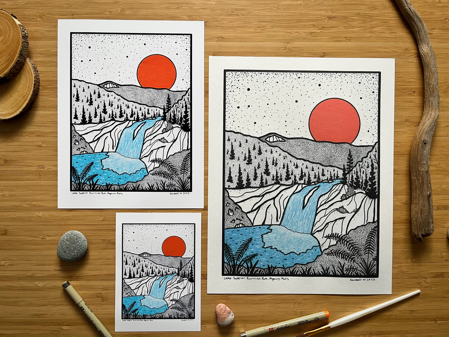 Lake Superior Provincial Park, Agawa Falls - Pen and Ink PRINT