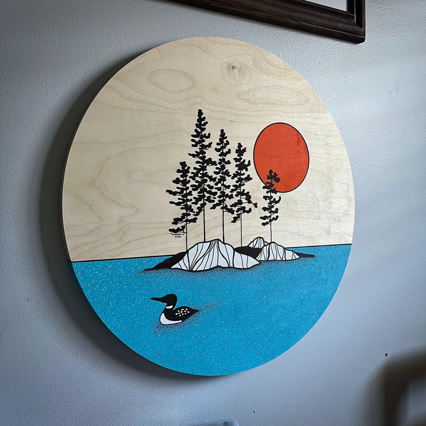 The Loon Around - ORIGINAL 18 inch Round Wood Panel Illustration