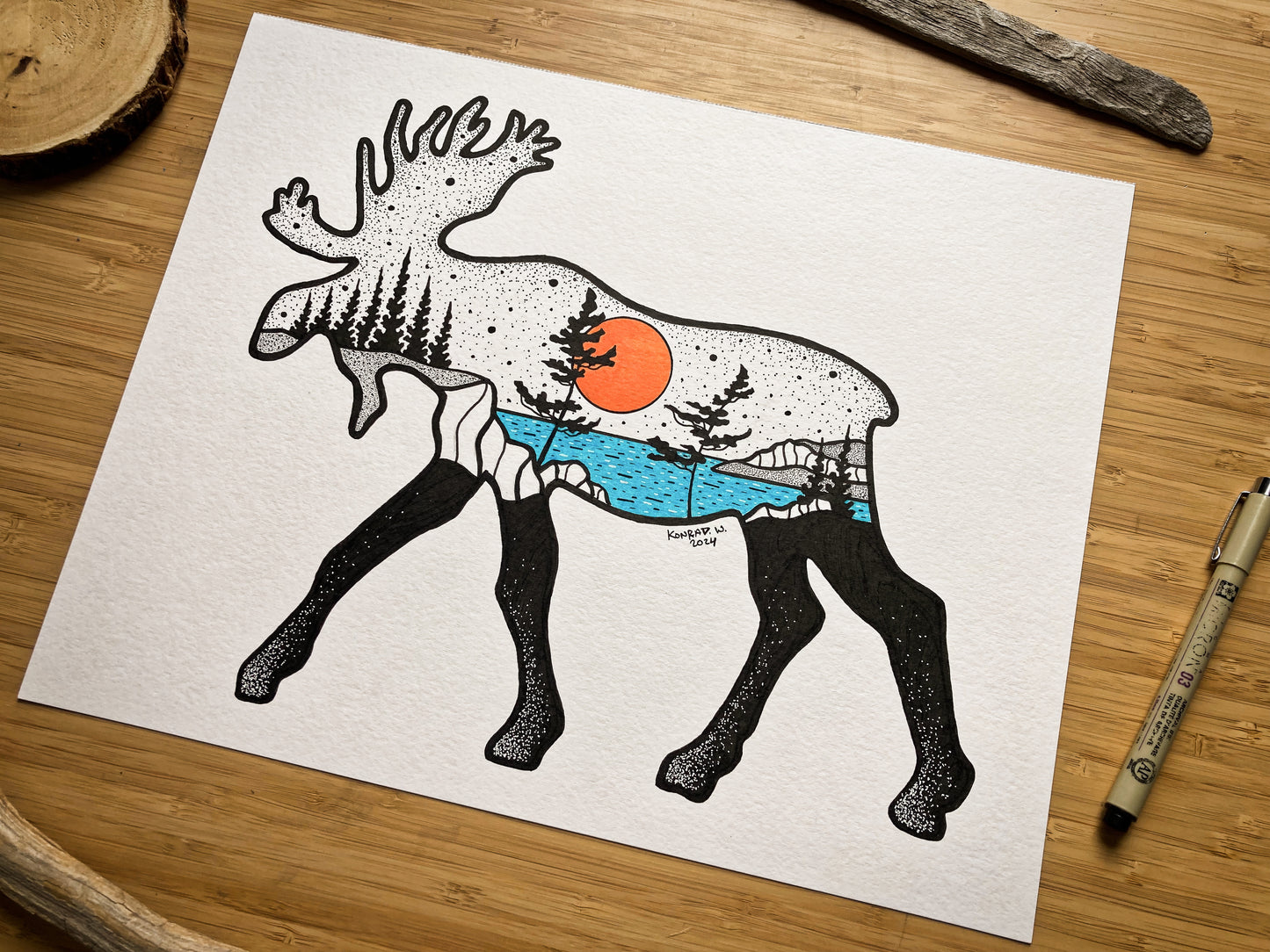 Moose Silhouette - ORIGINAL 11x14 Pen and Ink Illustration