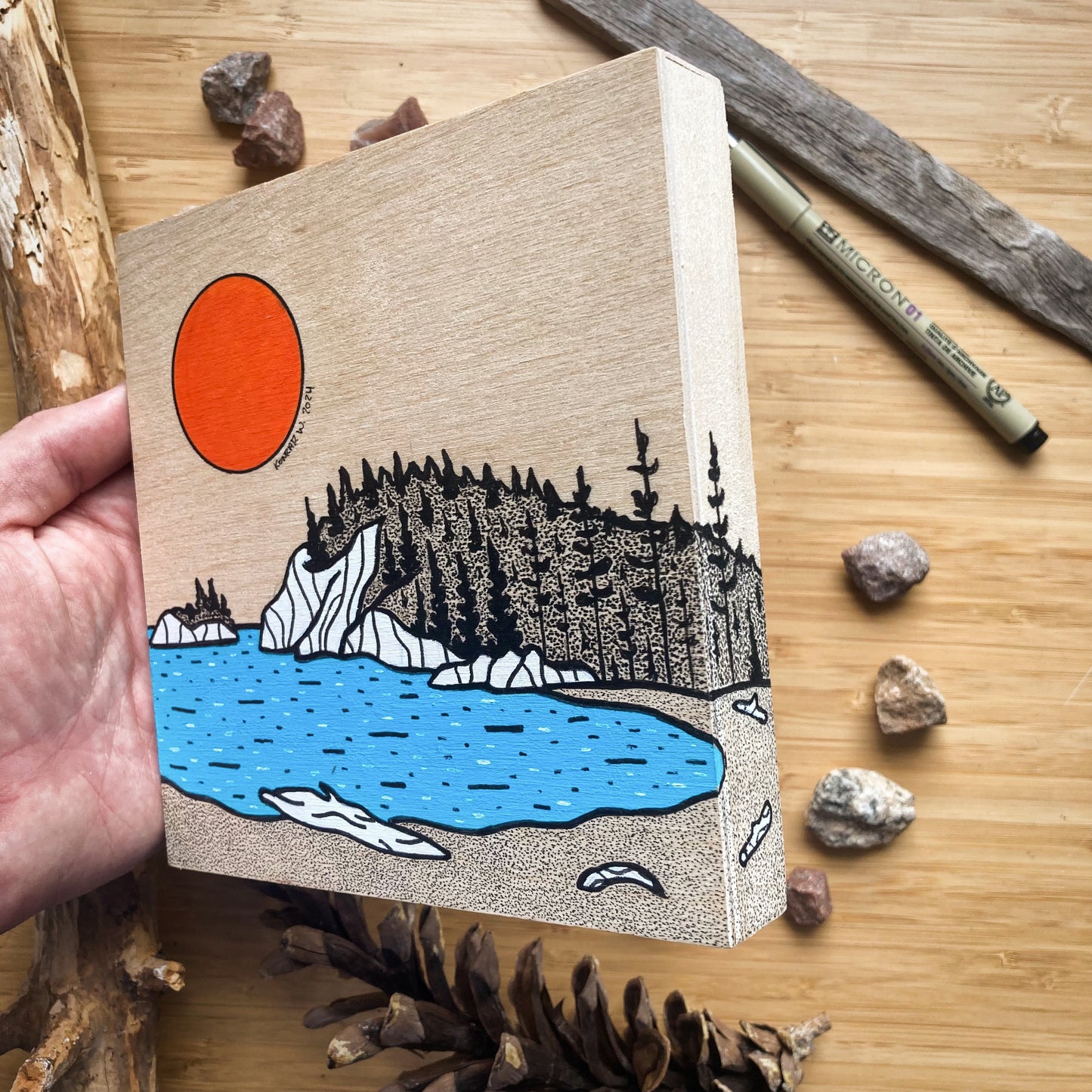 Horseshoe Bay in Pukaskwa National Park- ORIGINAL 6x6 Wood Panel Illustration