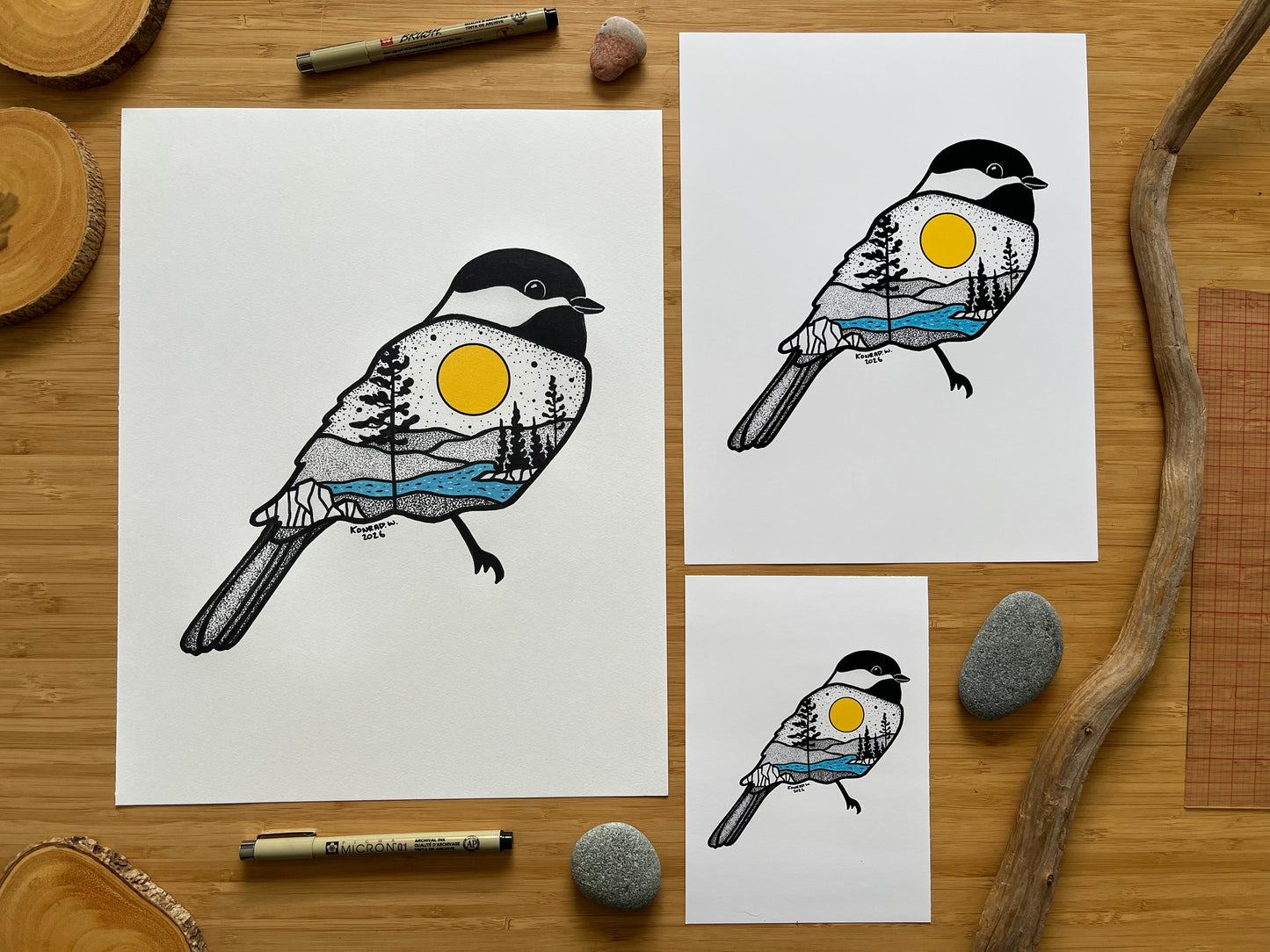 Black Capped Chickadee - Pen and Ink PRINT