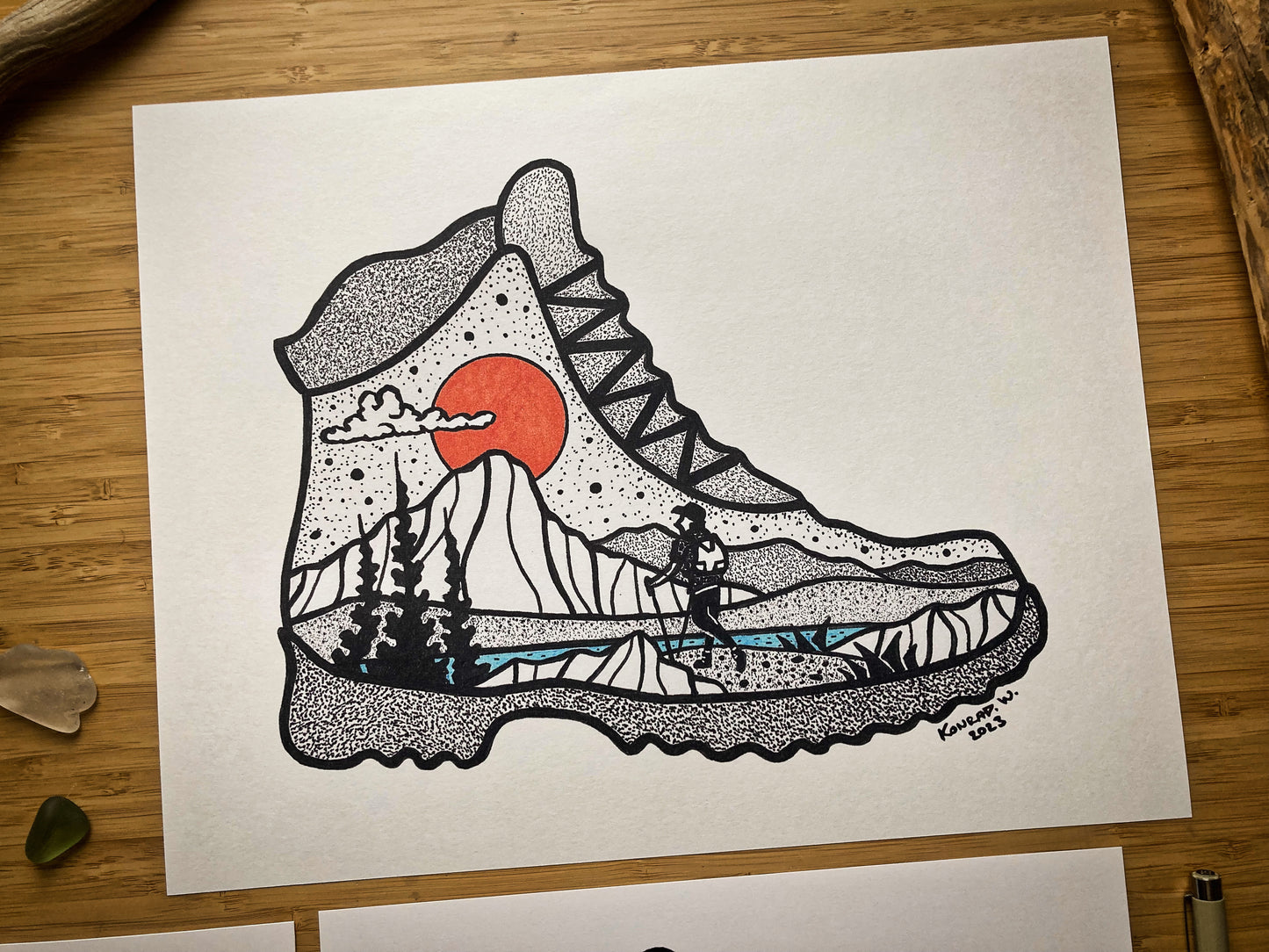 Hiking Boot (2023 Design) - Pen and Ink PRINT