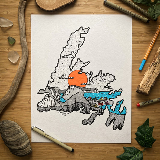 The Province of Newfoundland- 11x14 ORIGINAL Pen and Ink Illustration