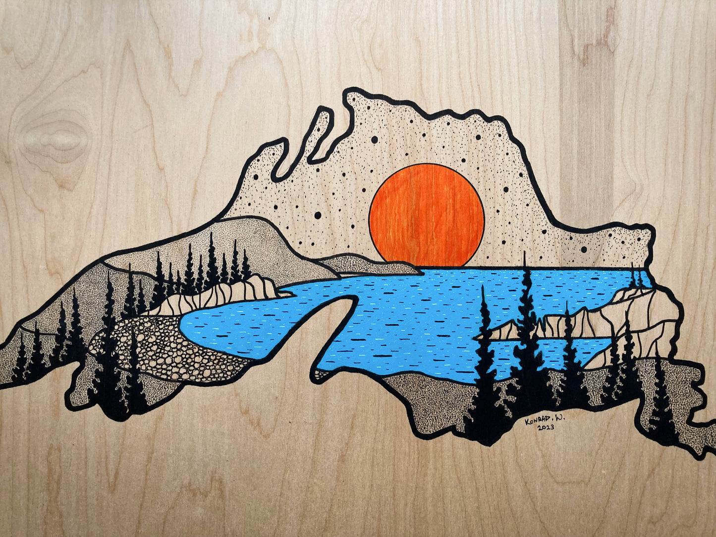 Noisy Bay - Lake Superior - ORIGINAL 18x24 Wood Panel Illustration