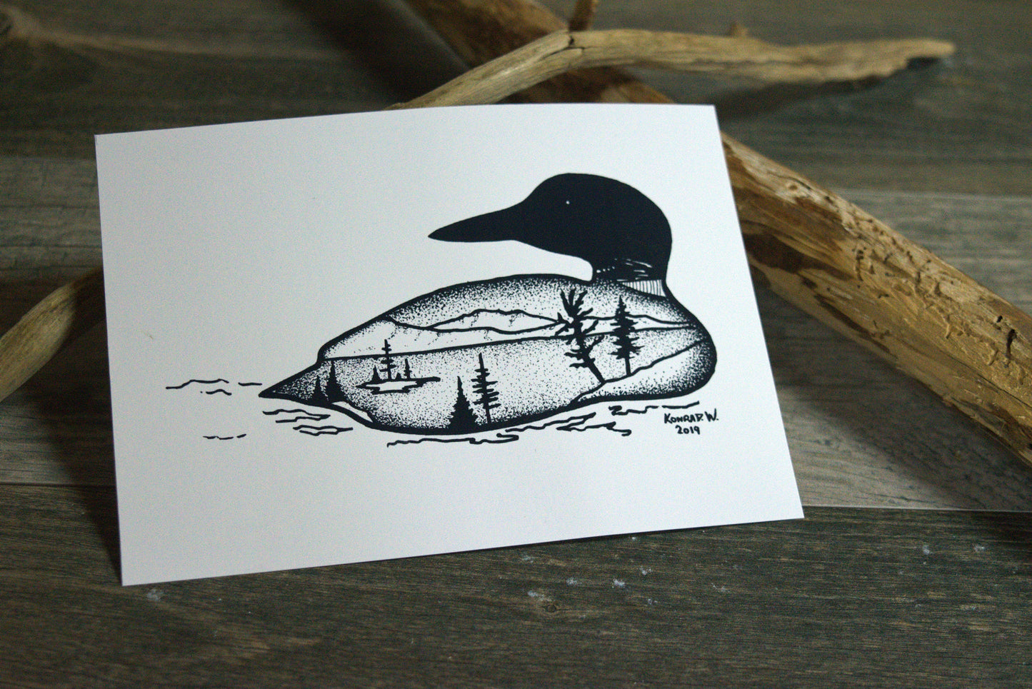 Loon Silhouette - Pen and Ink PRINT