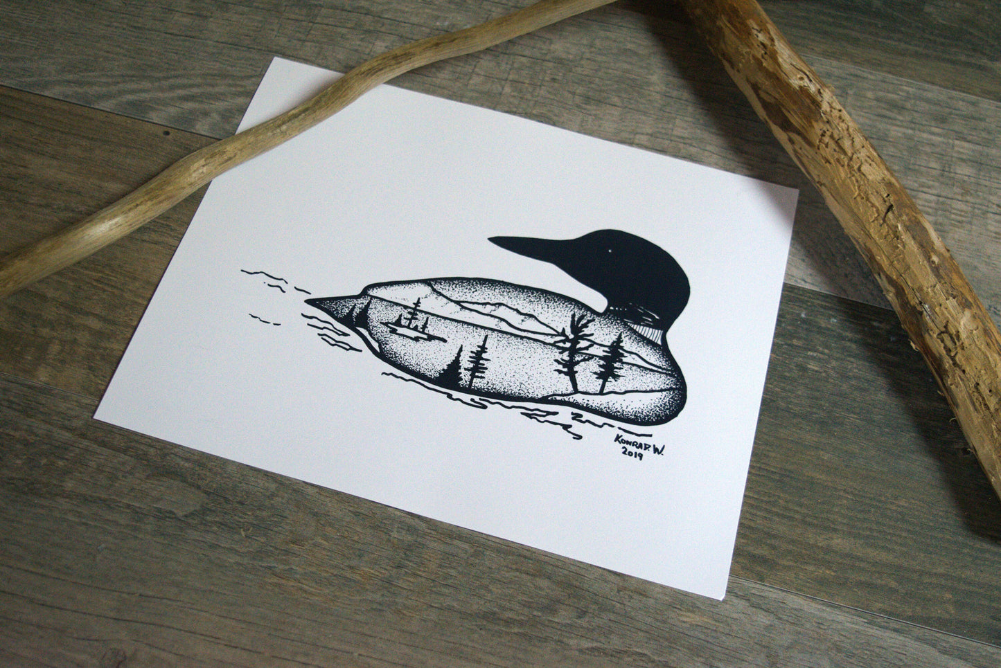 Loon Silhouette - Pen and Ink PRINT