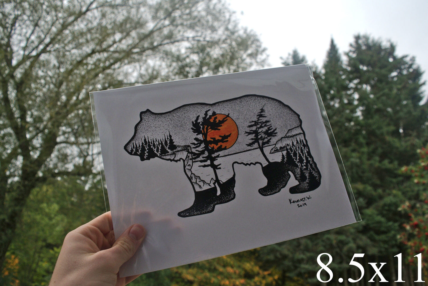 Bear Silhouette - Pen and Ink PRINT