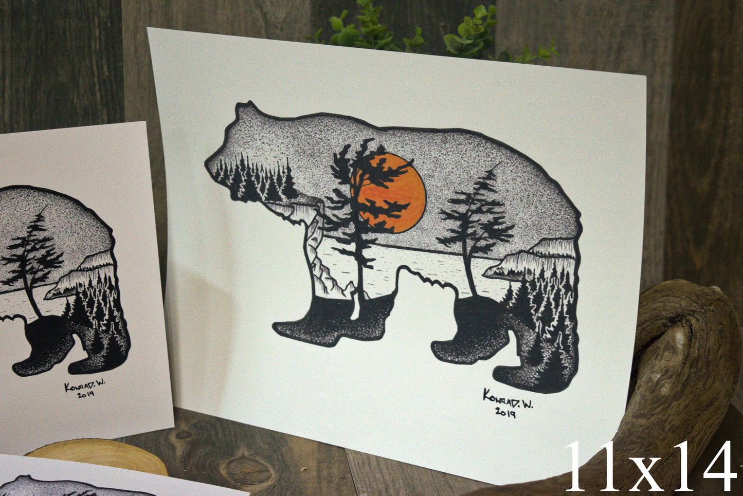 Bear Silhouette - Pen and Ink PRINT