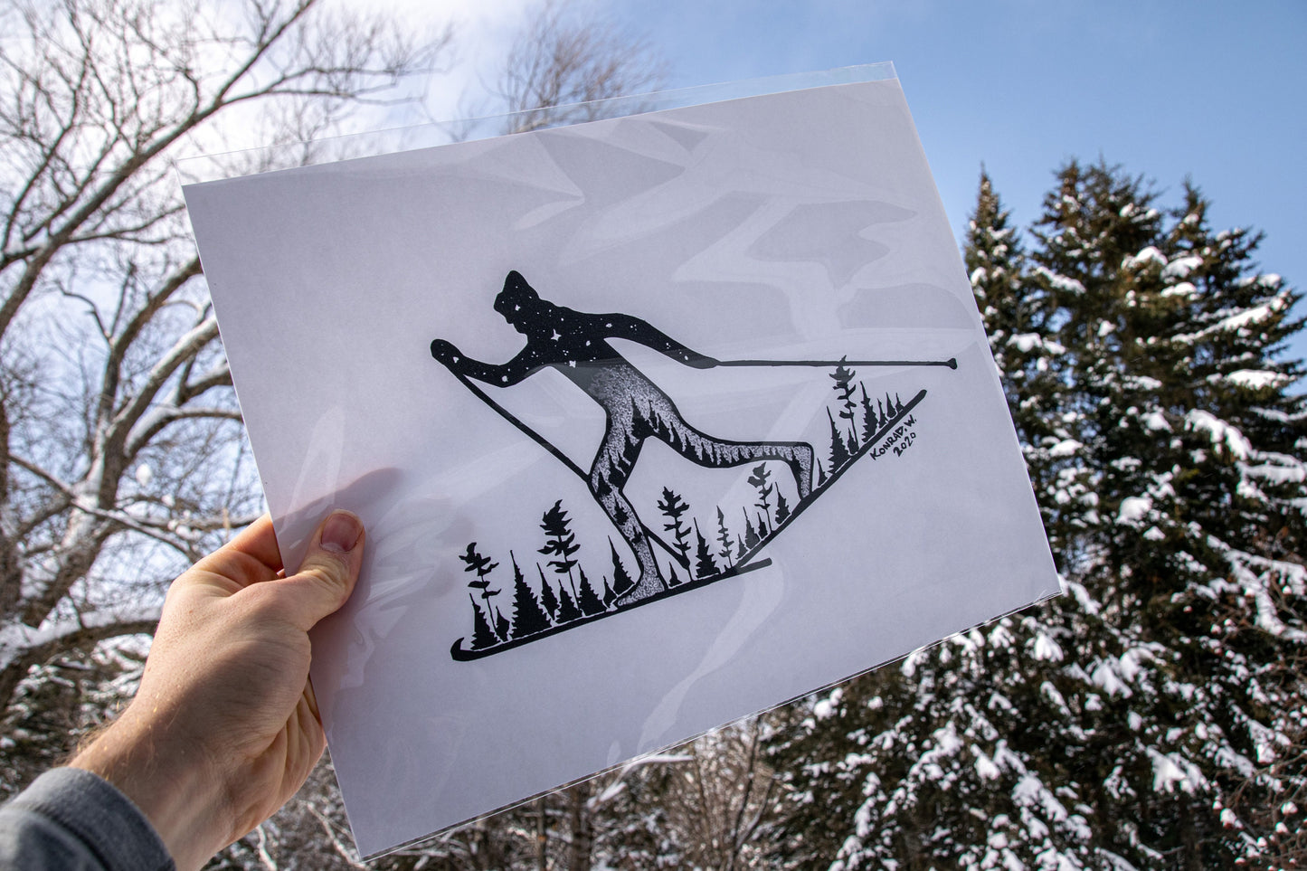 Male Nordic Skier - Pen and Ink PRINT