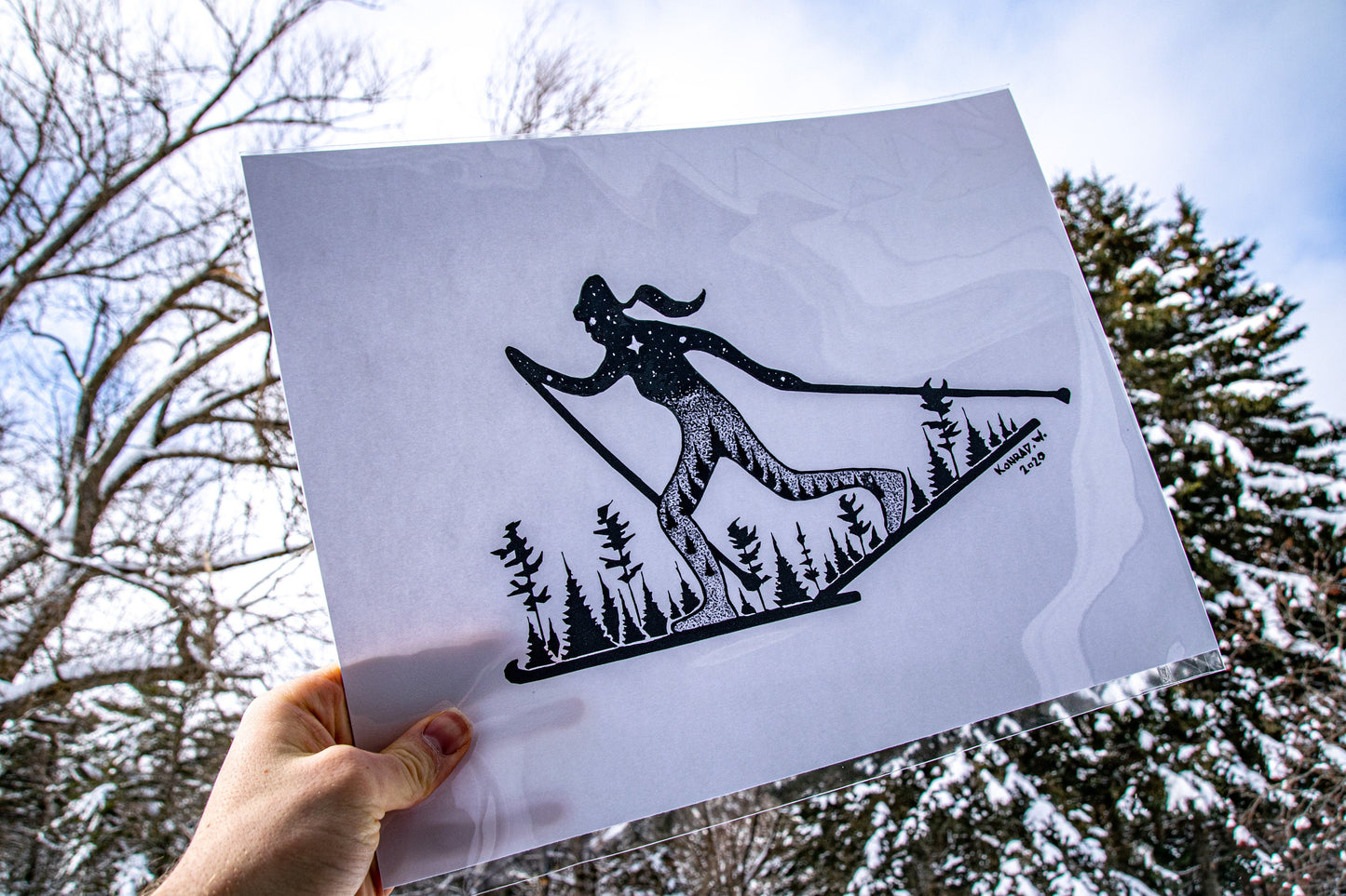 Female Nordic Skier - Pen and Ink PRINT