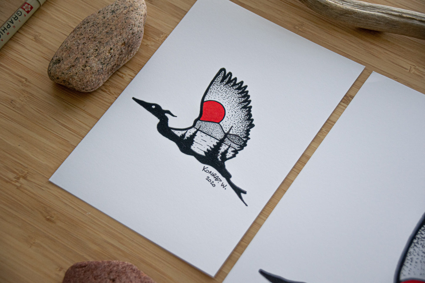Flying Heron - Pen and Ink PRINT