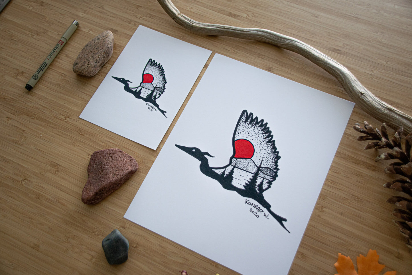 Flying Heron - Pen and Ink PRINT