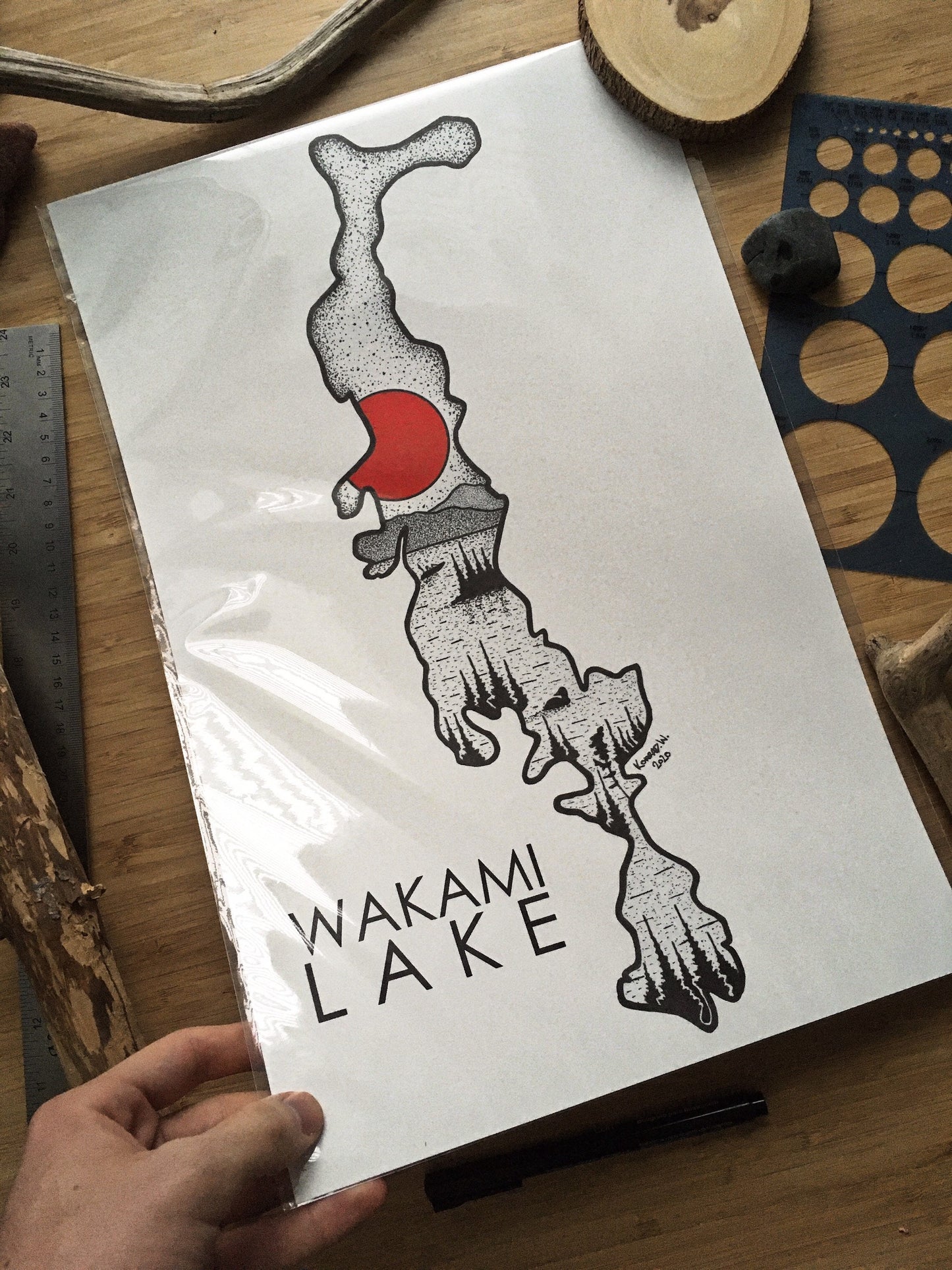 Wakami Lake - Pen & Ink PRINT