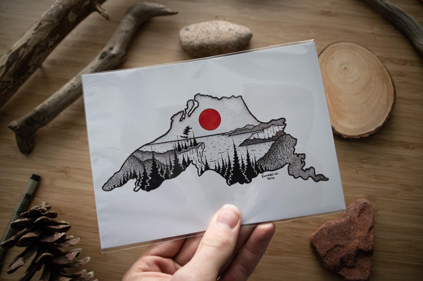 Lake Superior Silhouette - Pen and Ink PRINT - (2020 Design)