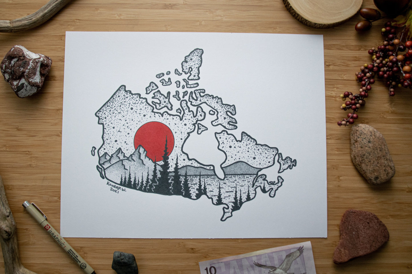 Canada Lakes & Mountains - Pen and Ink PRINT