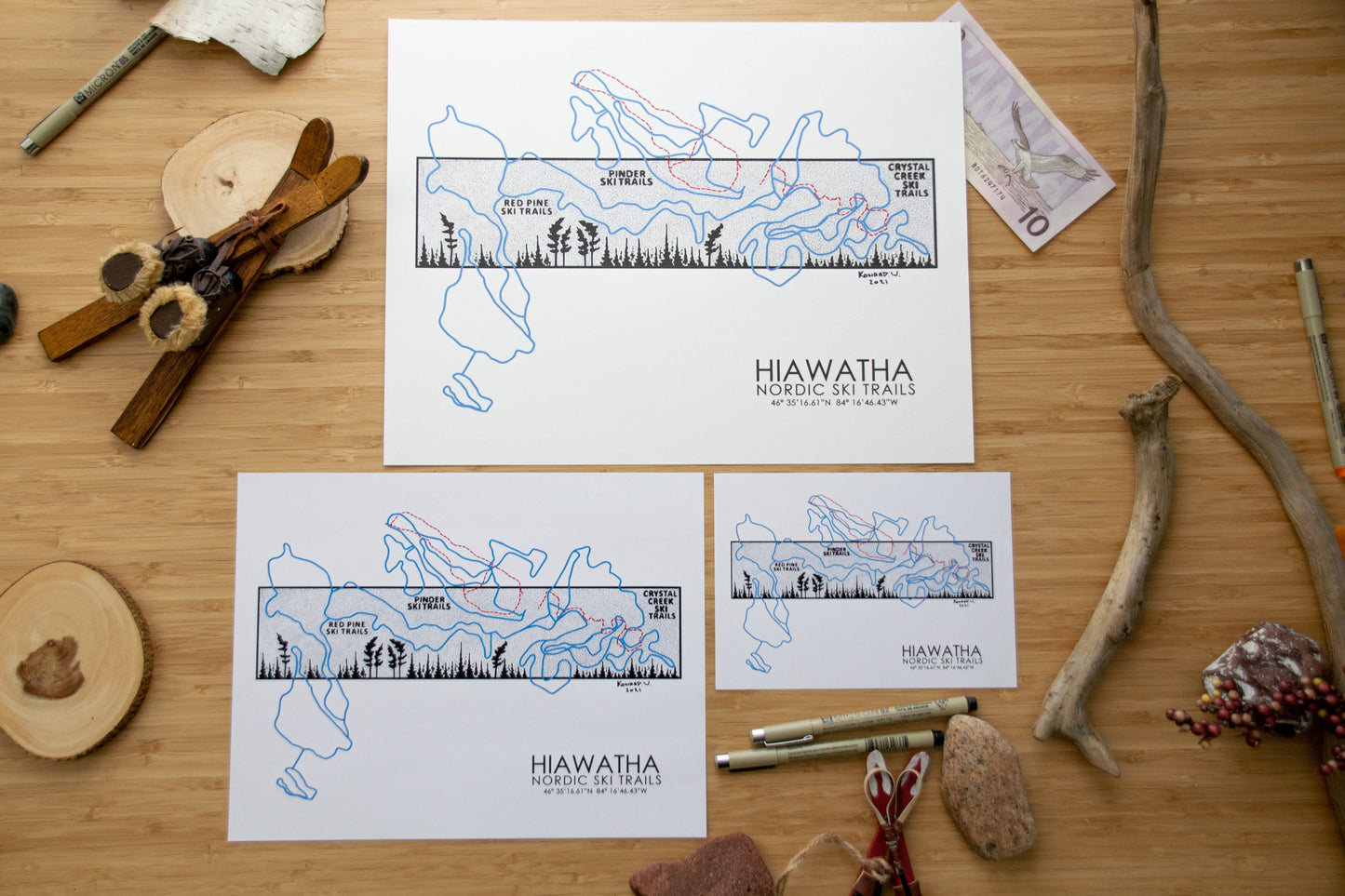 Hiawatha Nordic Ski Trail Map - Pen and Ink PRINT