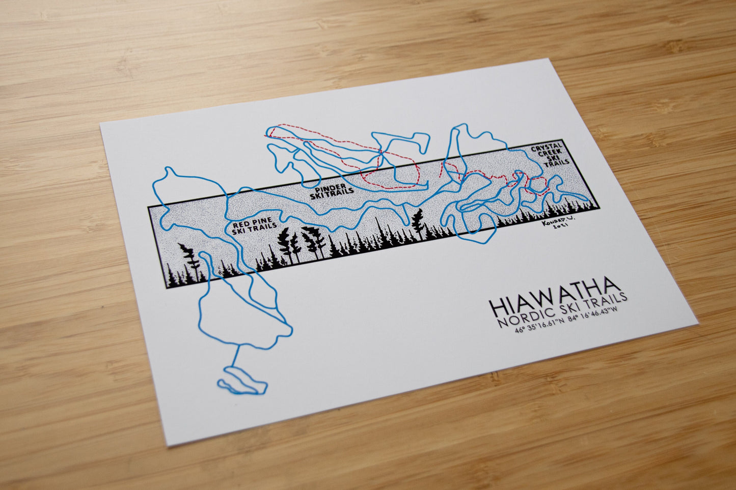 Hiawatha Nordic Ski Trail Map - Pen and Ink PRINT