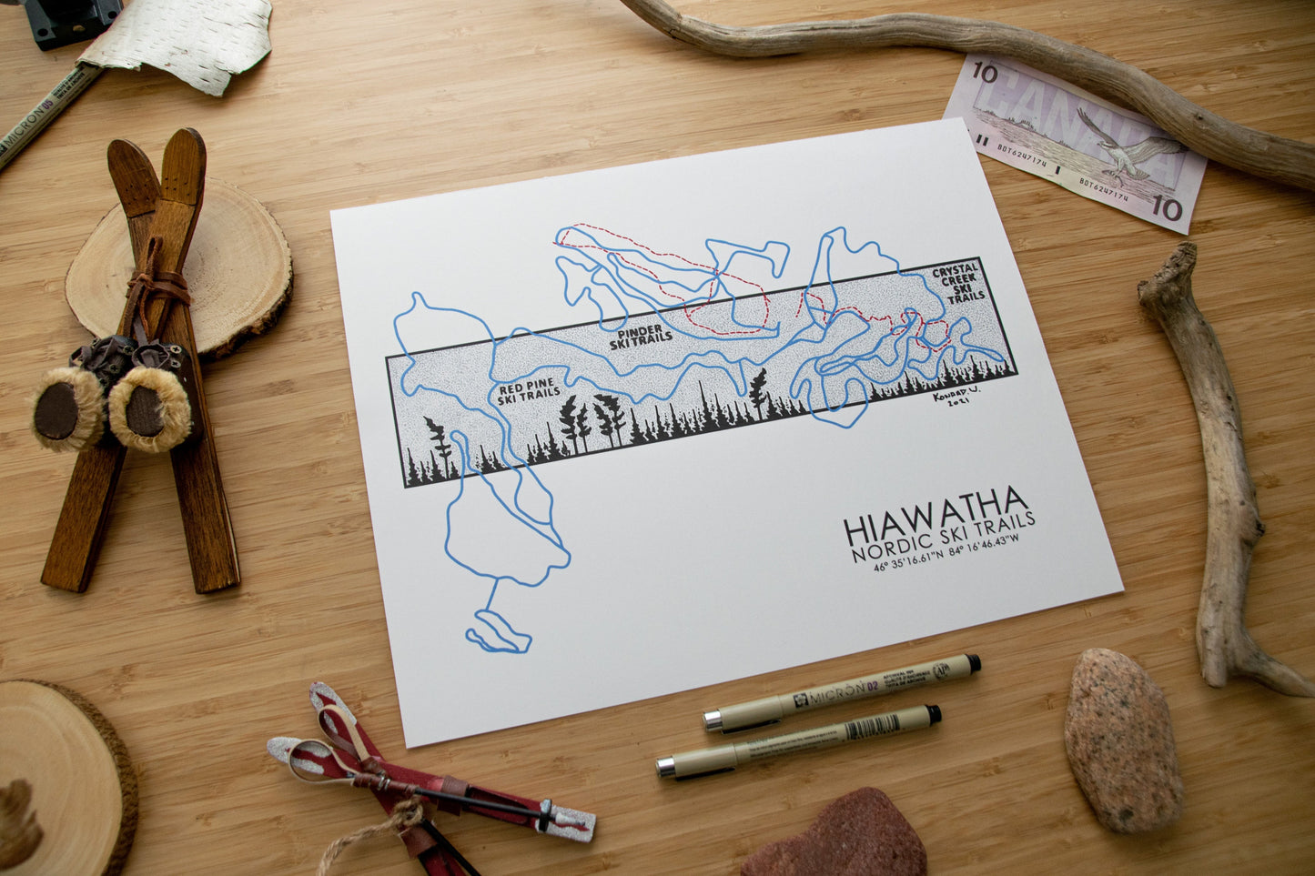 Hiawatha Nordic Ski Trail Map - Pen and Ink PRINT