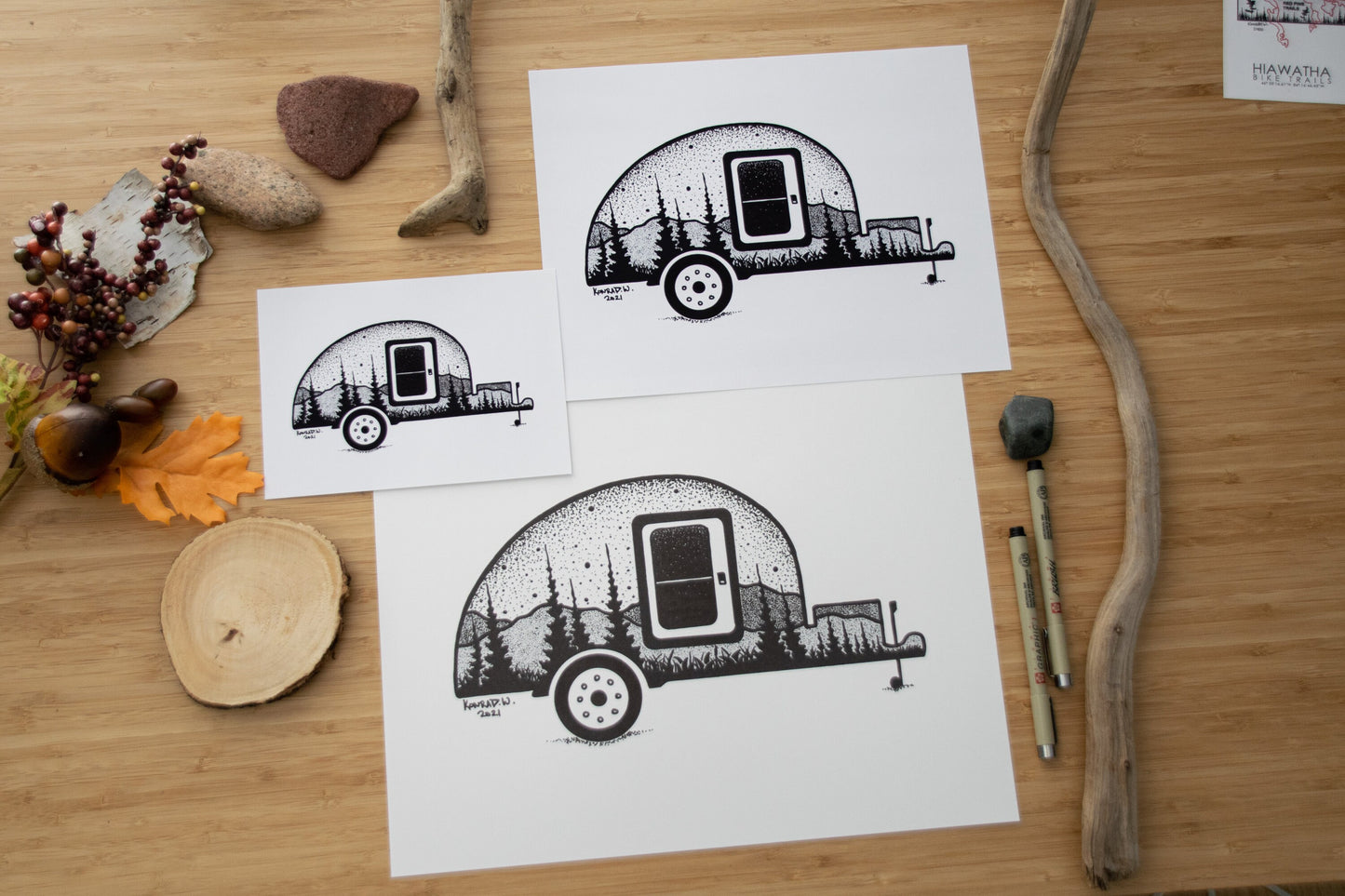 Teardrop Camping Trailer - Pen and Ink PRINT